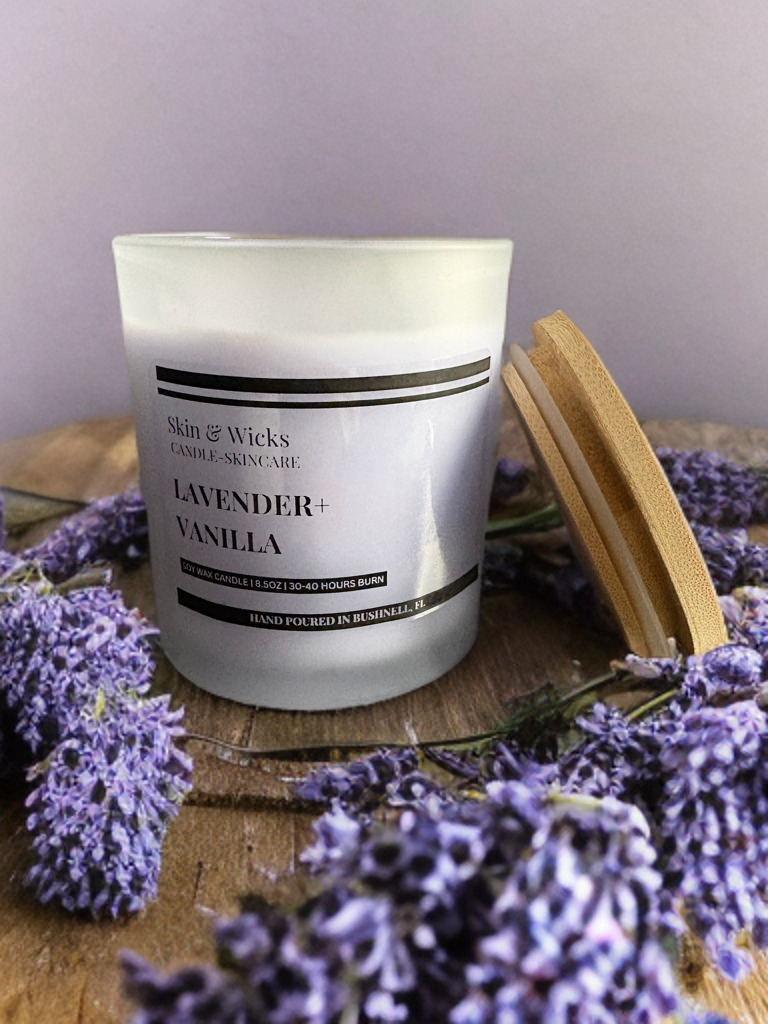 Lavender Vanilla Soy Candle | Relaxing Luxury Candle | Skin & Wicks