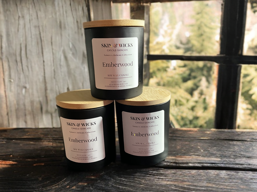 Emberwood Soy Candle | Smoky Wood & Amber Scent