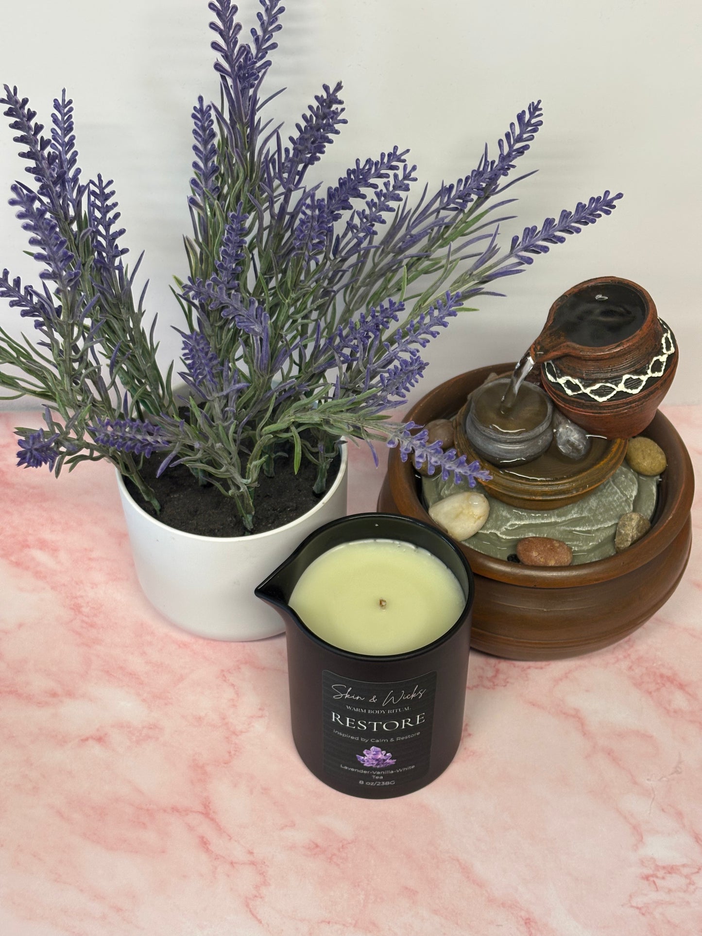 Restore Luxury Body Candle | Lavender & White Tea Luxury Massage Candle | Skin & Wicks