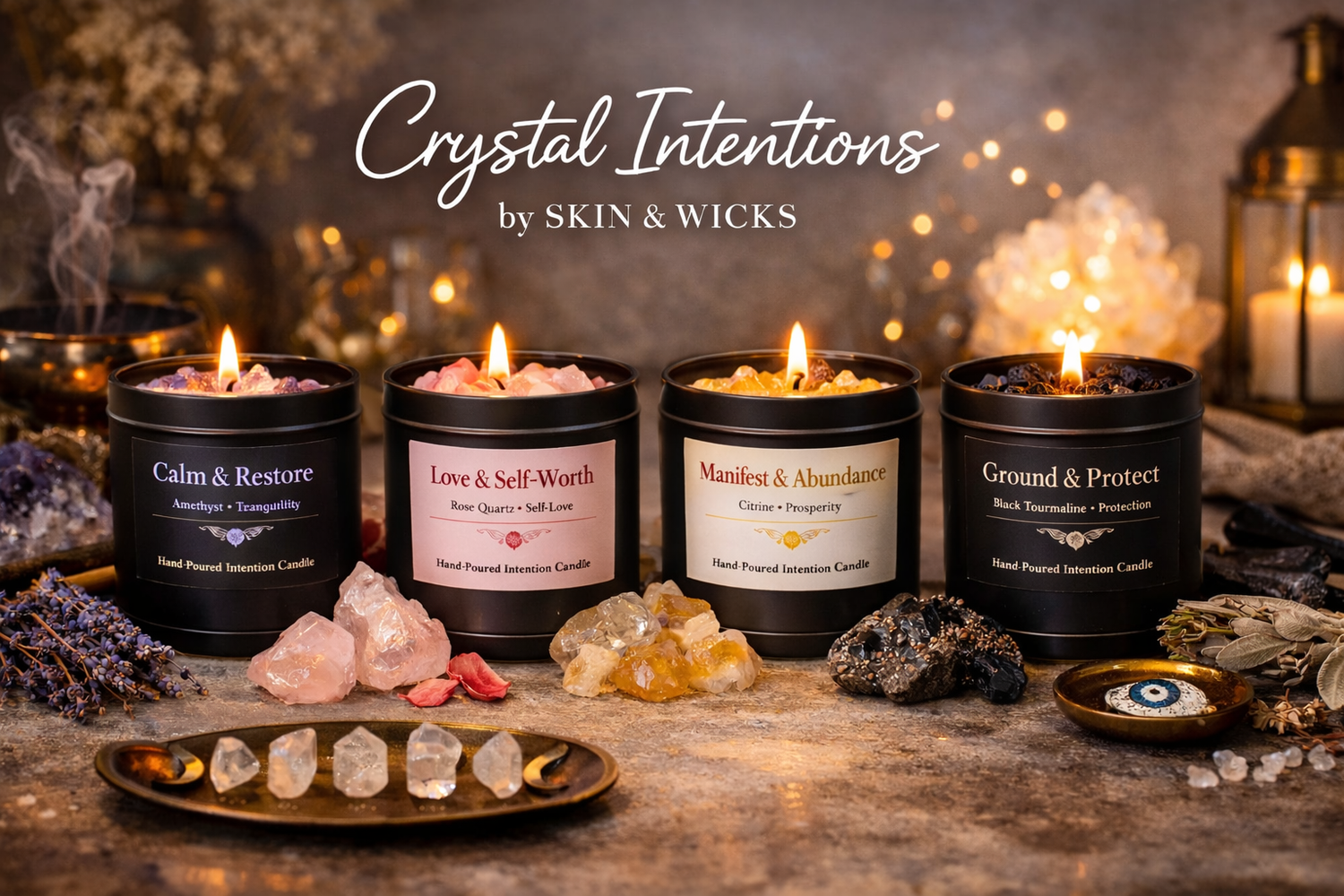 Crystal Intentions Candles | Intention & Crystal Infused | Skin & Wicks