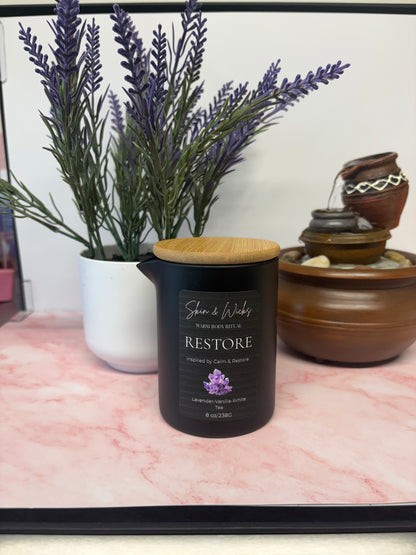 Restore Luxury Body Candle | Lavender & White Tea Luxury Massage Candle | Skin & Wicks