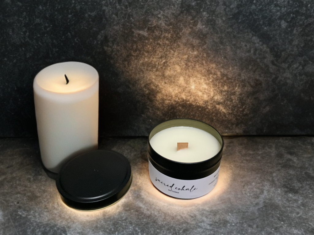 Sacred Exhale Luxury Soy Candle | Eucalyptus Sage Spa Candle | Skin & Wicks