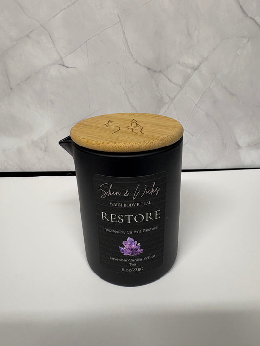 Restore Luxury Body Candle | Lavender & White Tea Luxury Massage Candle | Skin & Wicks