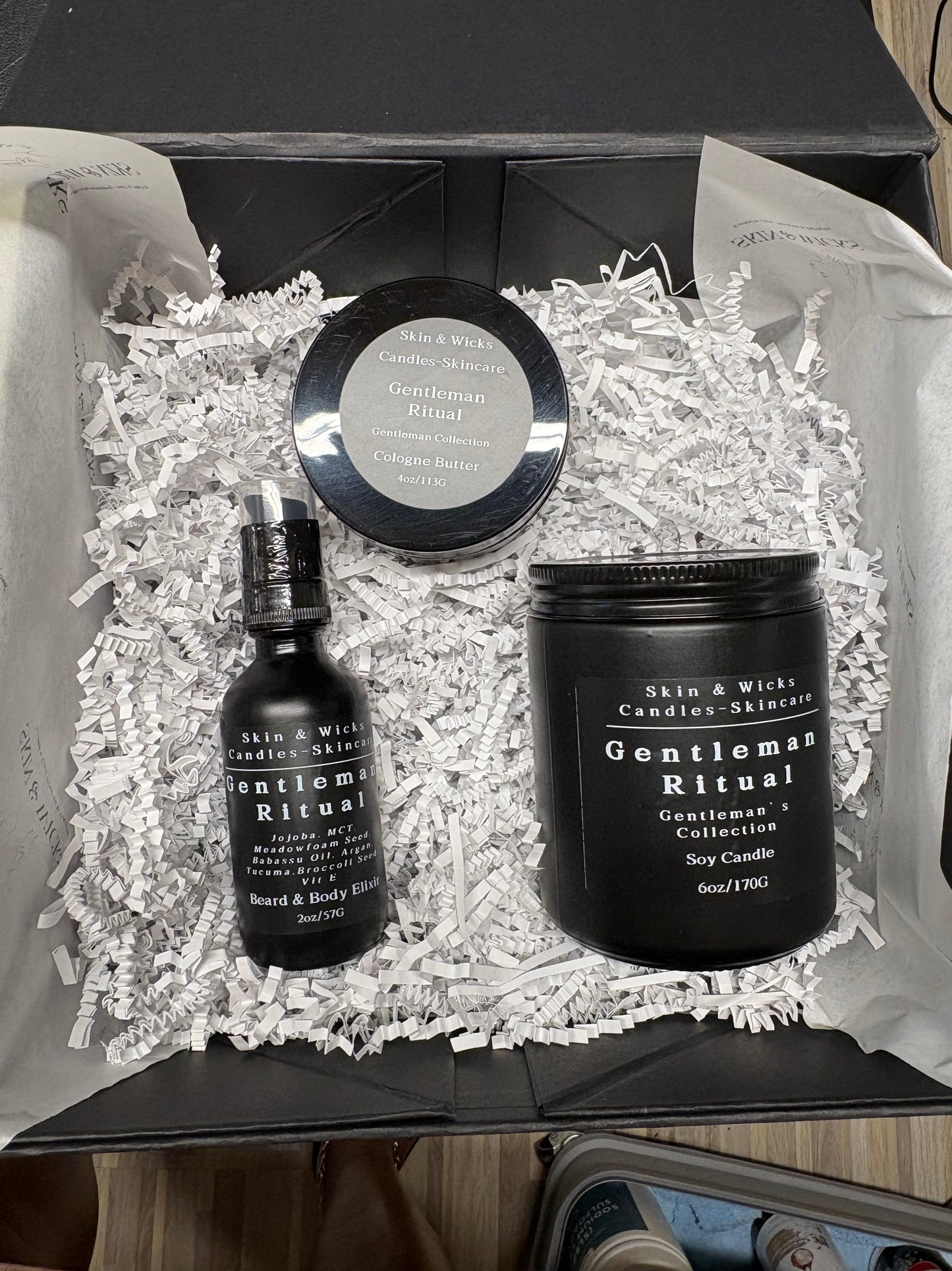 Gentleman’s Ritual Gift Set | Luxury Candle, Beard & Skin Elixir & Cologne Butter | Skin & Wicks